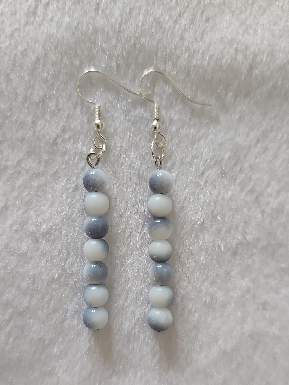 White and Gray Glass Bead Dangle Earrings